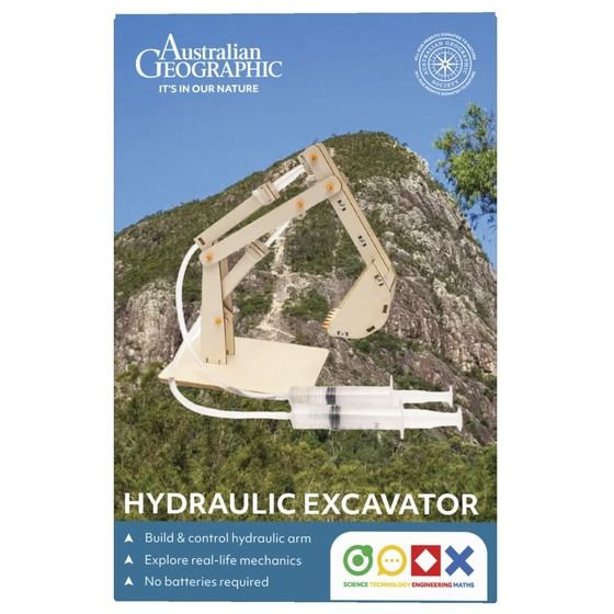 Australian Geographic Eco Workshop hydraulic excavator model-building kit