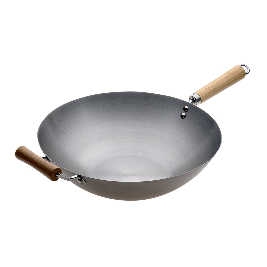 PYROLUX Carbon Steel Wok w/Wood Helper Handle 36cm