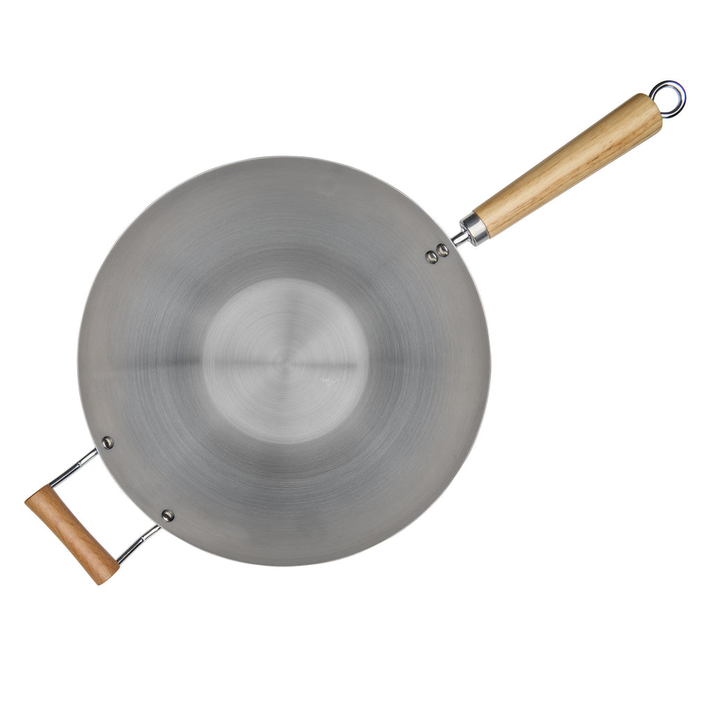 PYROLUX Carbon Steel Wok w/Wood Helper Handle 36cm