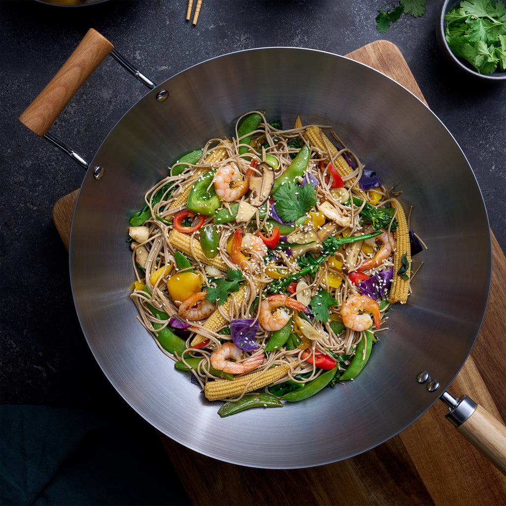 PYROLUX Carbon Steel Wok w/Wood Helper Handle 36cm