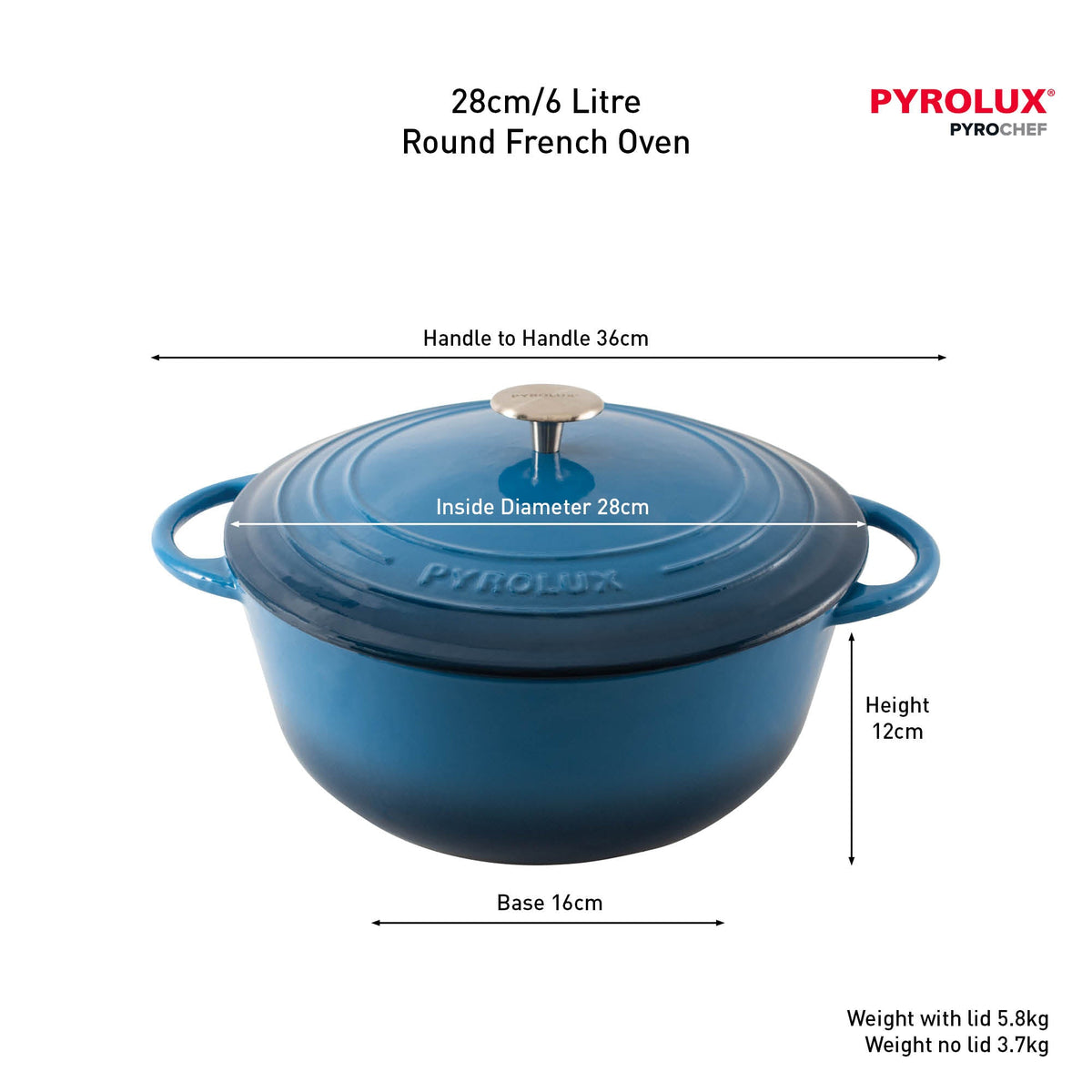 PYROLUX Pyrochef Round French Oven 28cm/6L - Ocean Blue