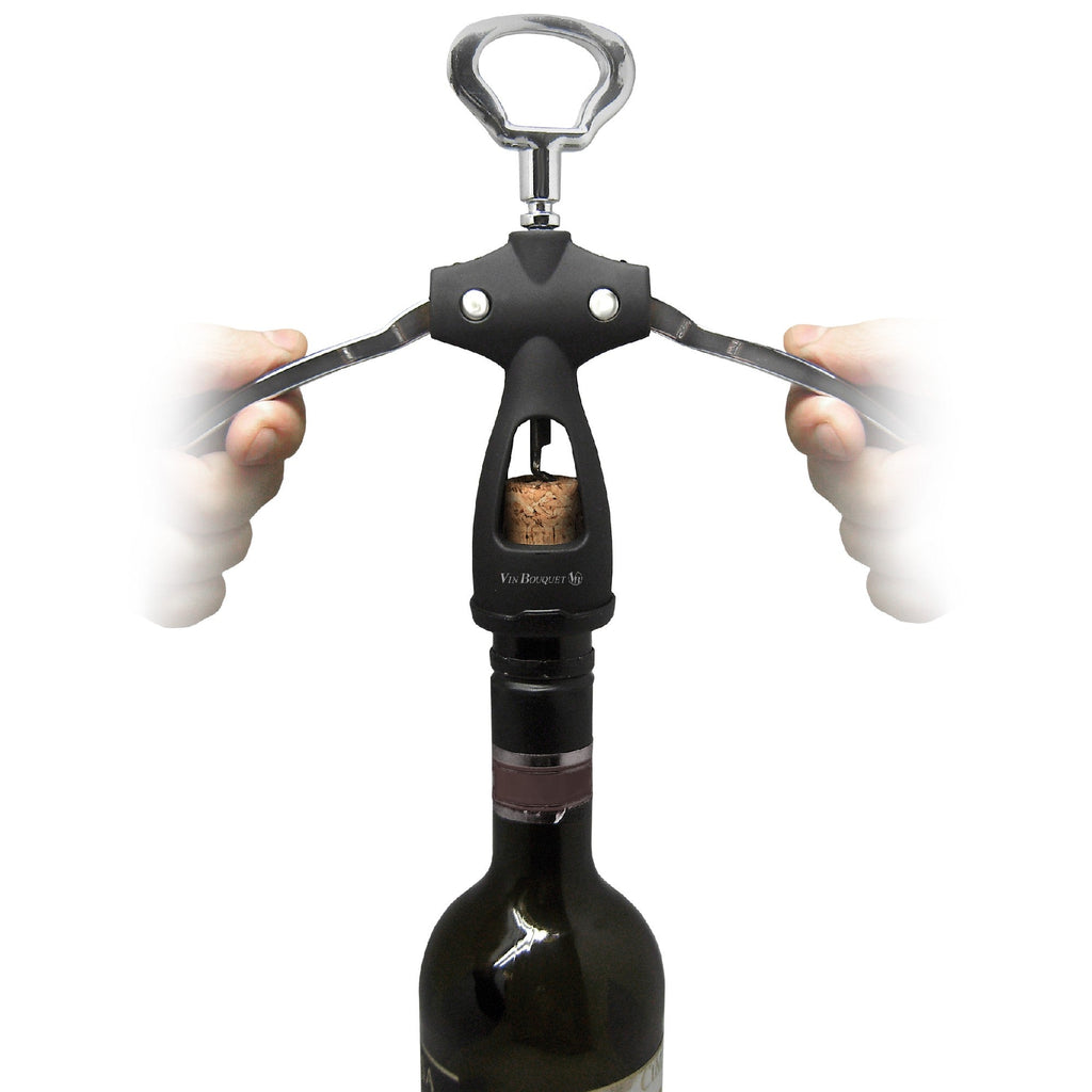 Vin Bouquet winged corkscrew removing a cork with the lever arms