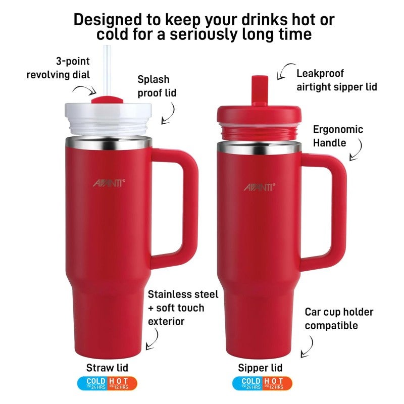Avanti HydroQuench Insulated Tumbler 1L with Two Lids – Flame Red