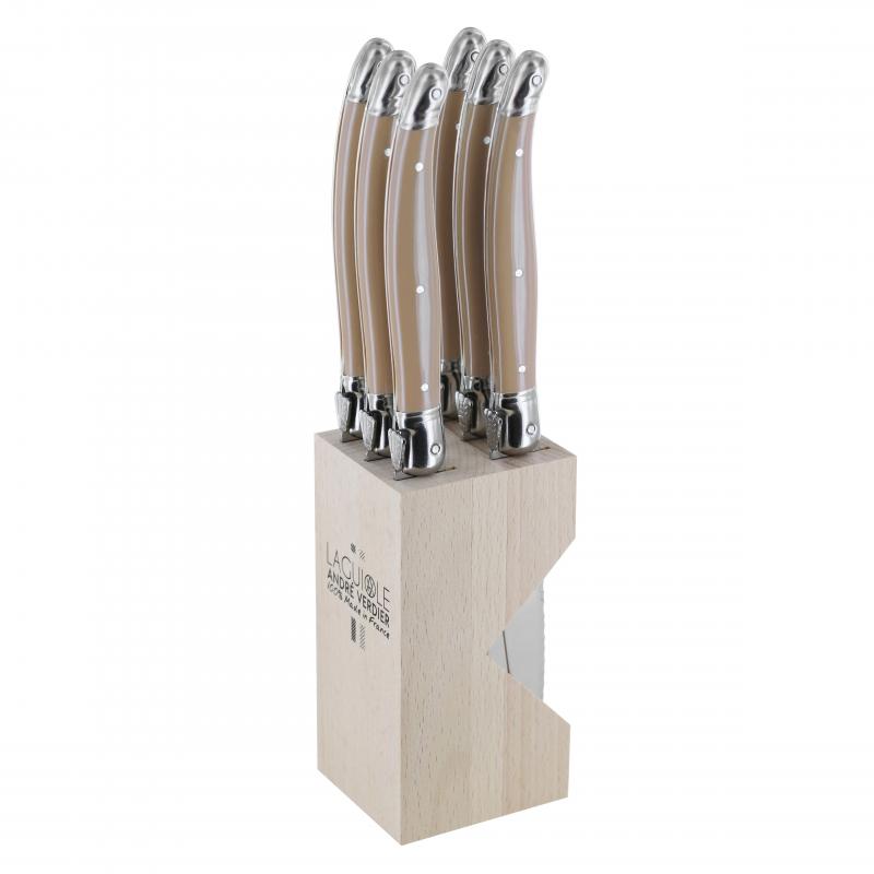 ANDRE VERDIER Steak Knife Set 6 Piece in Block Sand