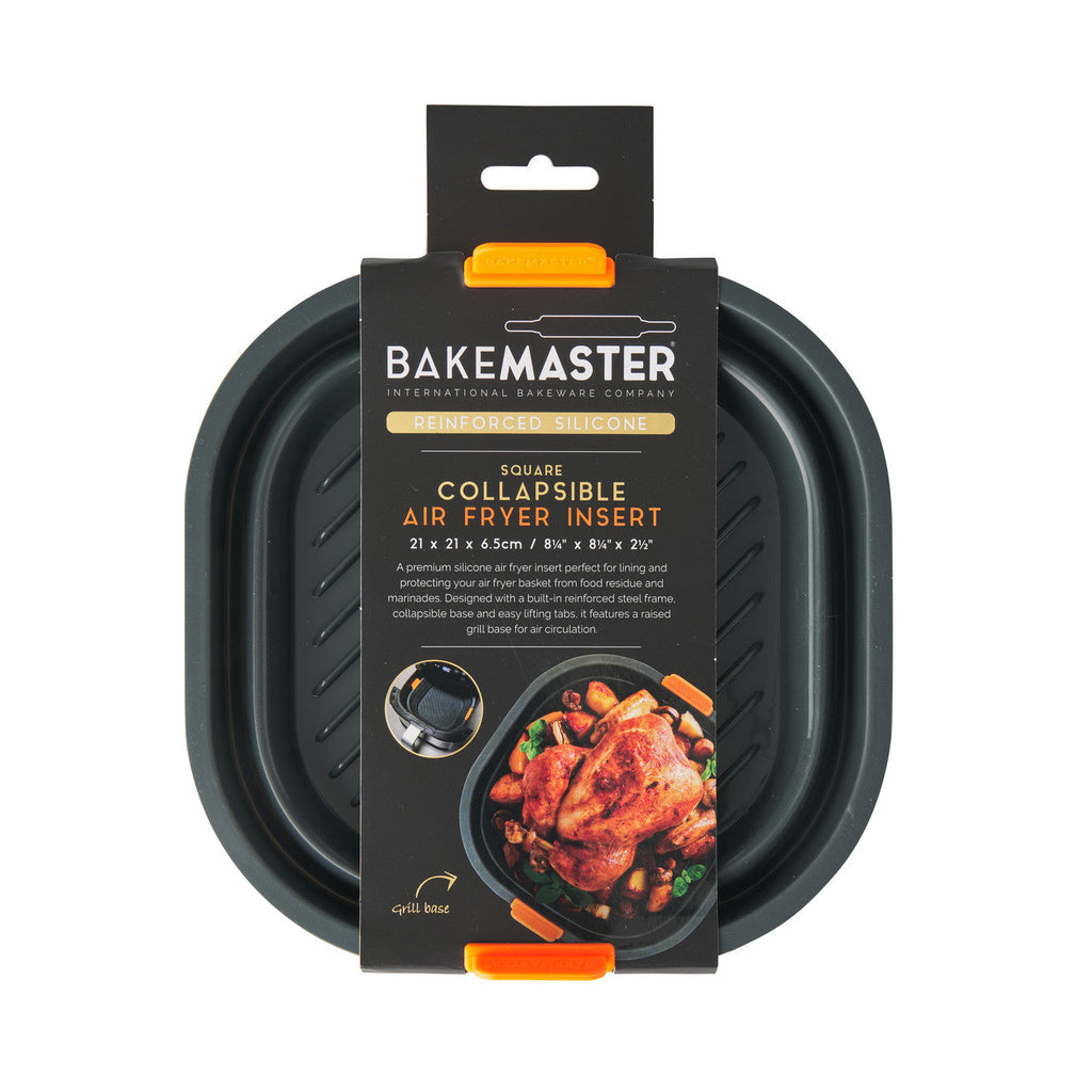 BAKEMASTER Reinforced Silicone Square Air Fryer Basket 21cm