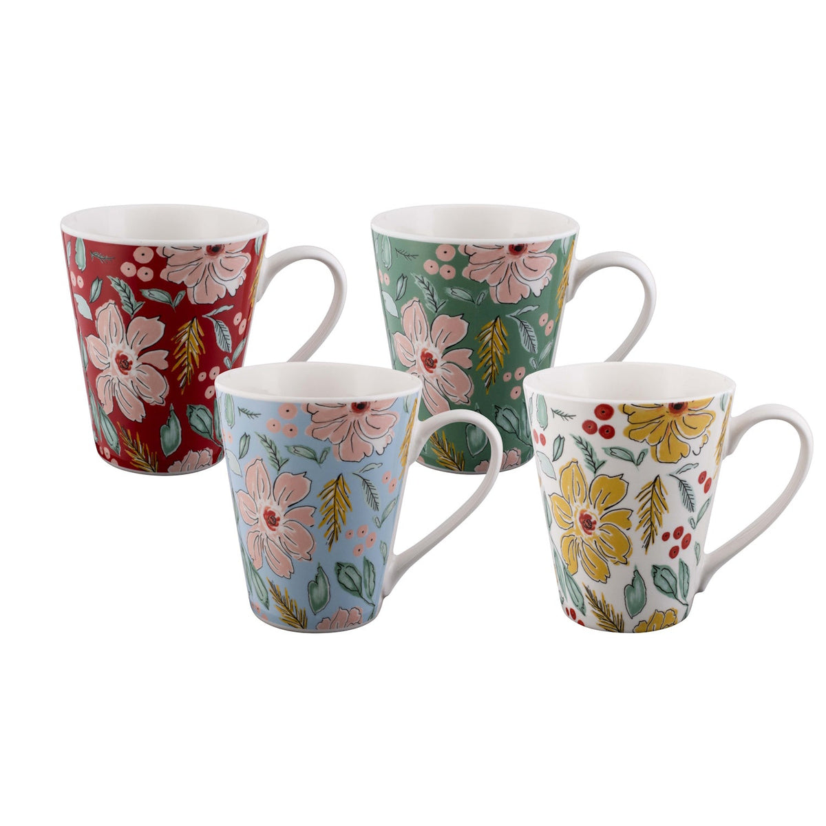 Bundanoon Conical Mugs 400ml – Artistic Blooms, Set of 4