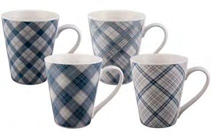 BUNDANOON Conical Mug 400ml Set of 4 - Tartan Blues