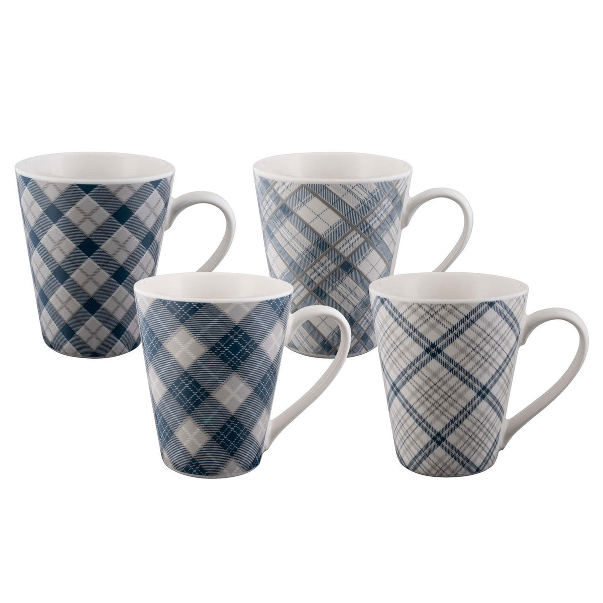 BUNDANOON Conical Mug 400ml Set of 4 - Tartan Blues