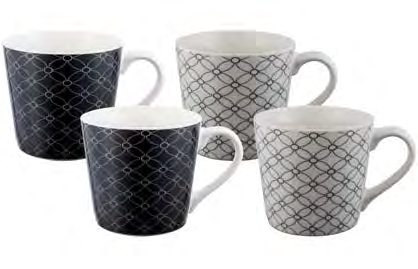 BUNDANOON Mod Mug 400ml Set of 4 - Monochrome Geometrics