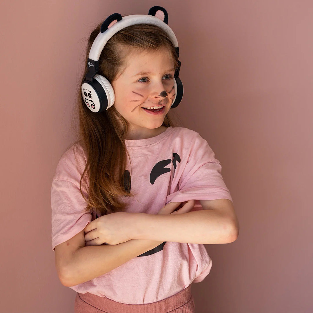 Planet Buddies Pippin the Panda furry headphones being worn