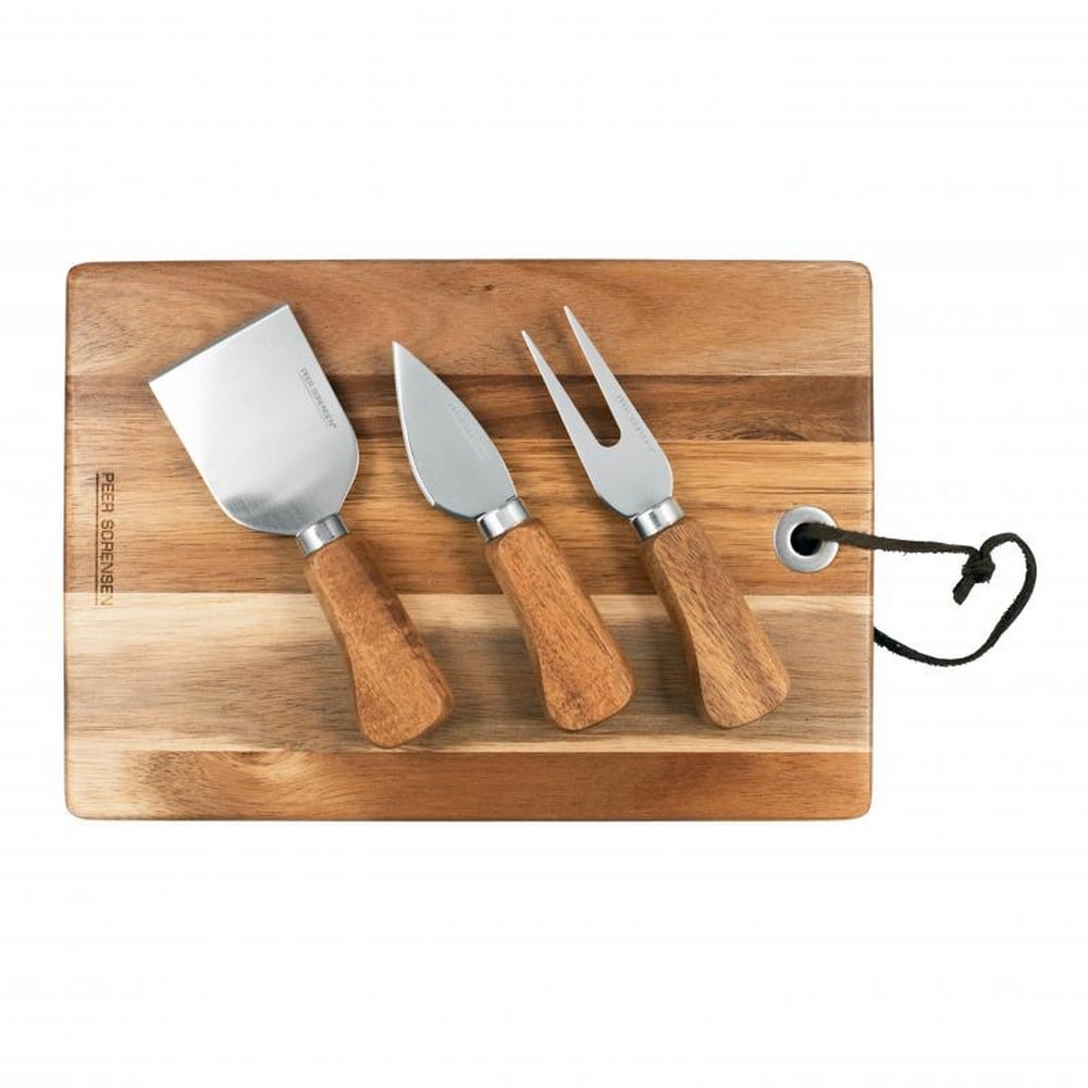 PEER SORENSEN Cheese Board with 3 Knives 24.5 x 17 x 1.5cm — plain product photo