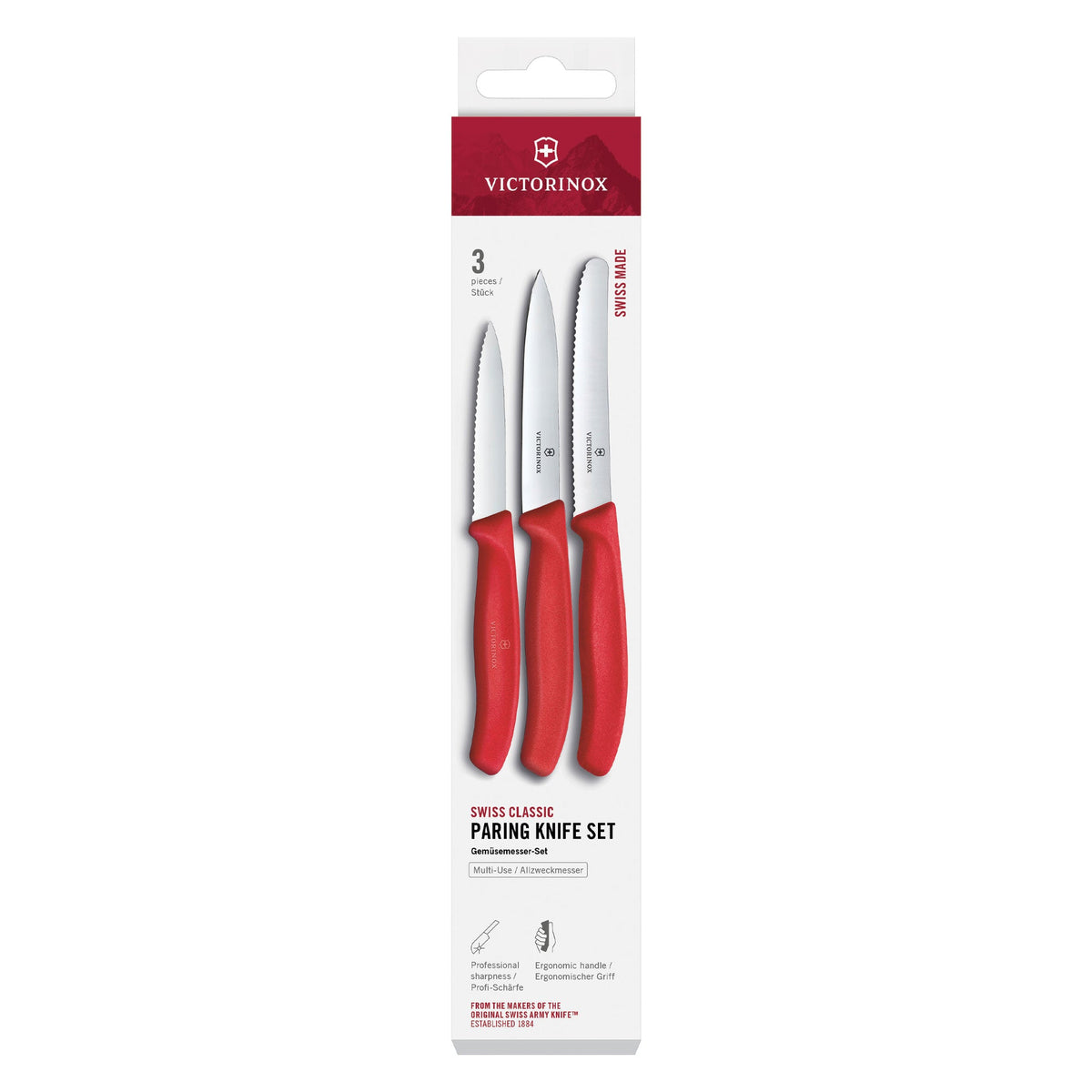 Victorinox 3 Piece Paring Knife Set - Red