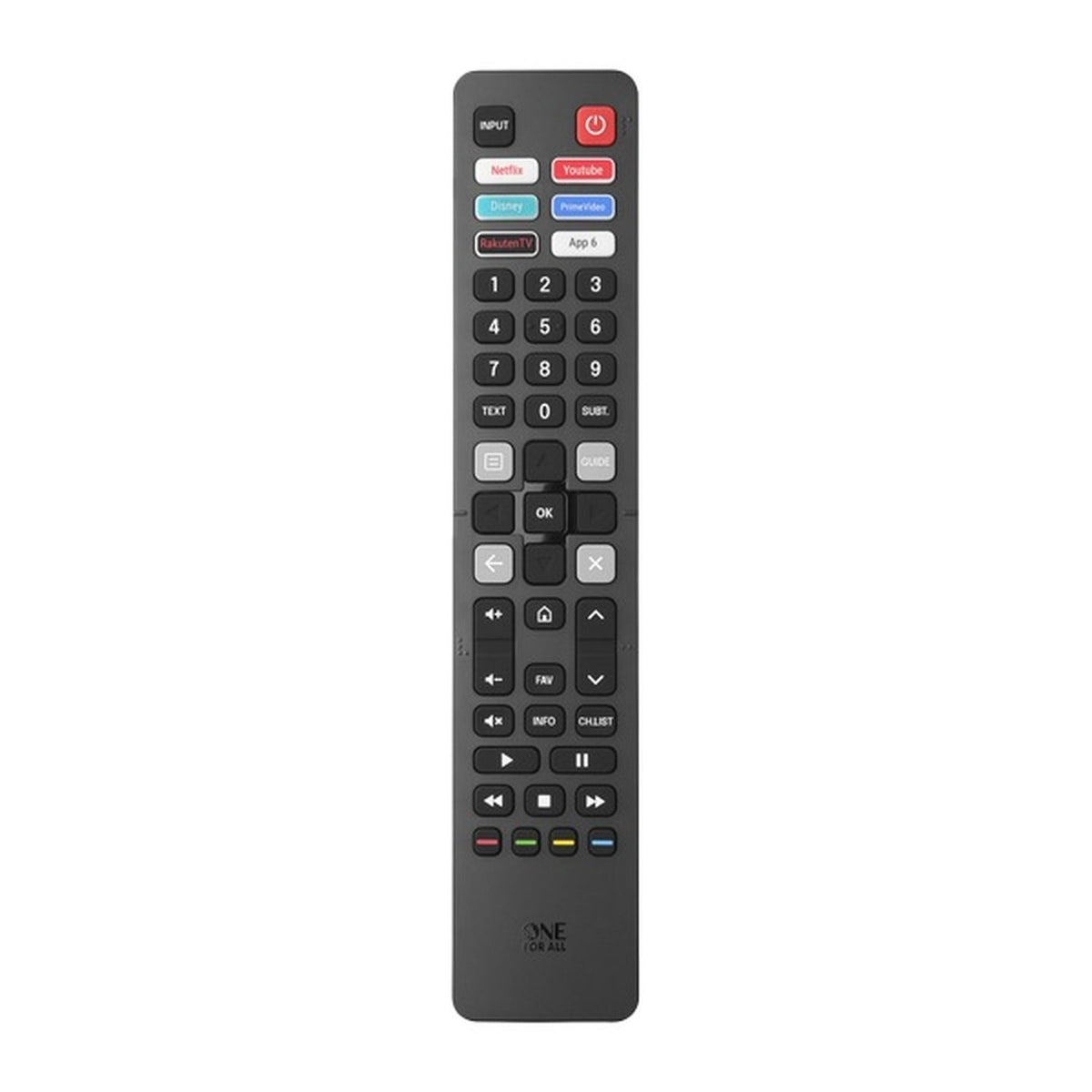 Front view of One For All URC4916 Hisense TV replacement remote