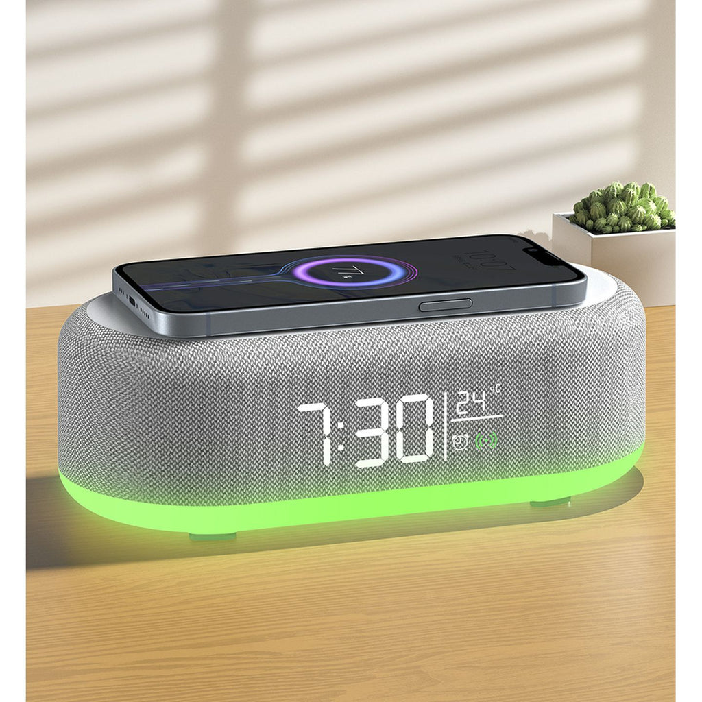 6-in-1 BT 5.3 Alarm Clock BT 5.3 speaker charging RGB night light temperature display 5W