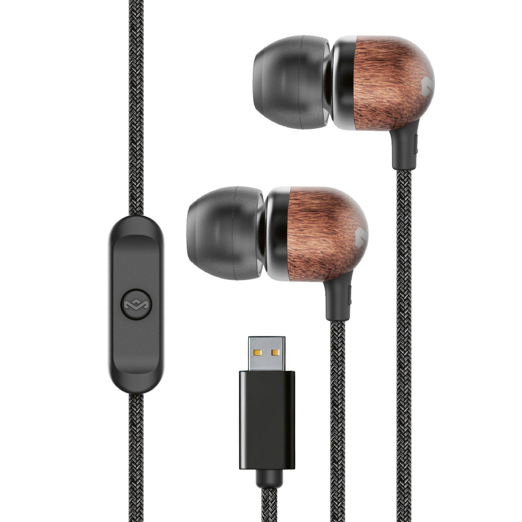 Marley Smile Jamaica Signature Black earbuds with USB-C connector and in-line remote