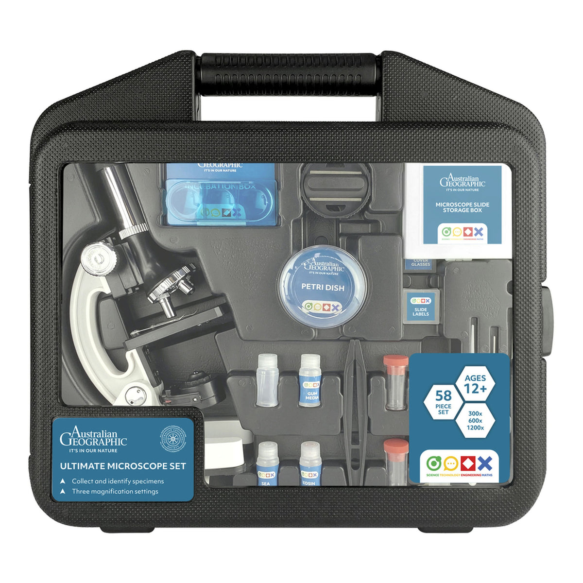 Australian Geographic STEM Ultimate Microscope Set in its storage case