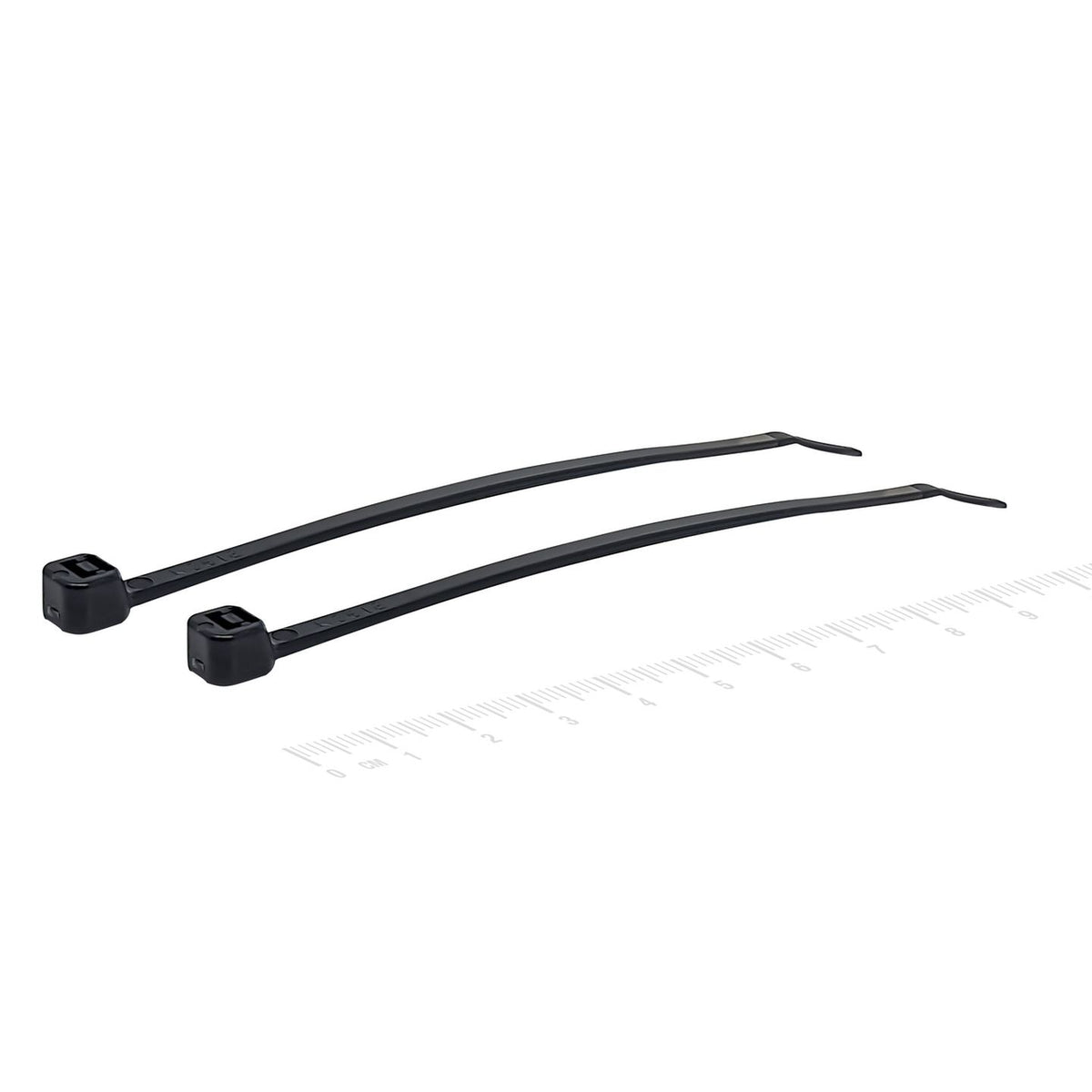 HP1203 100mm black cable ties shown beside a ruler