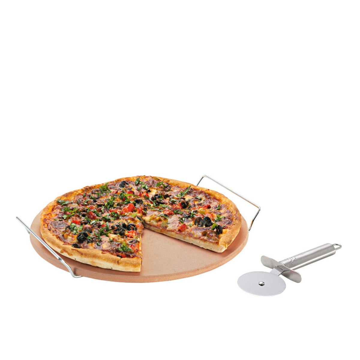 AVANTI Pizza Stone Set with Rack and Pizza Cutter - 33cm