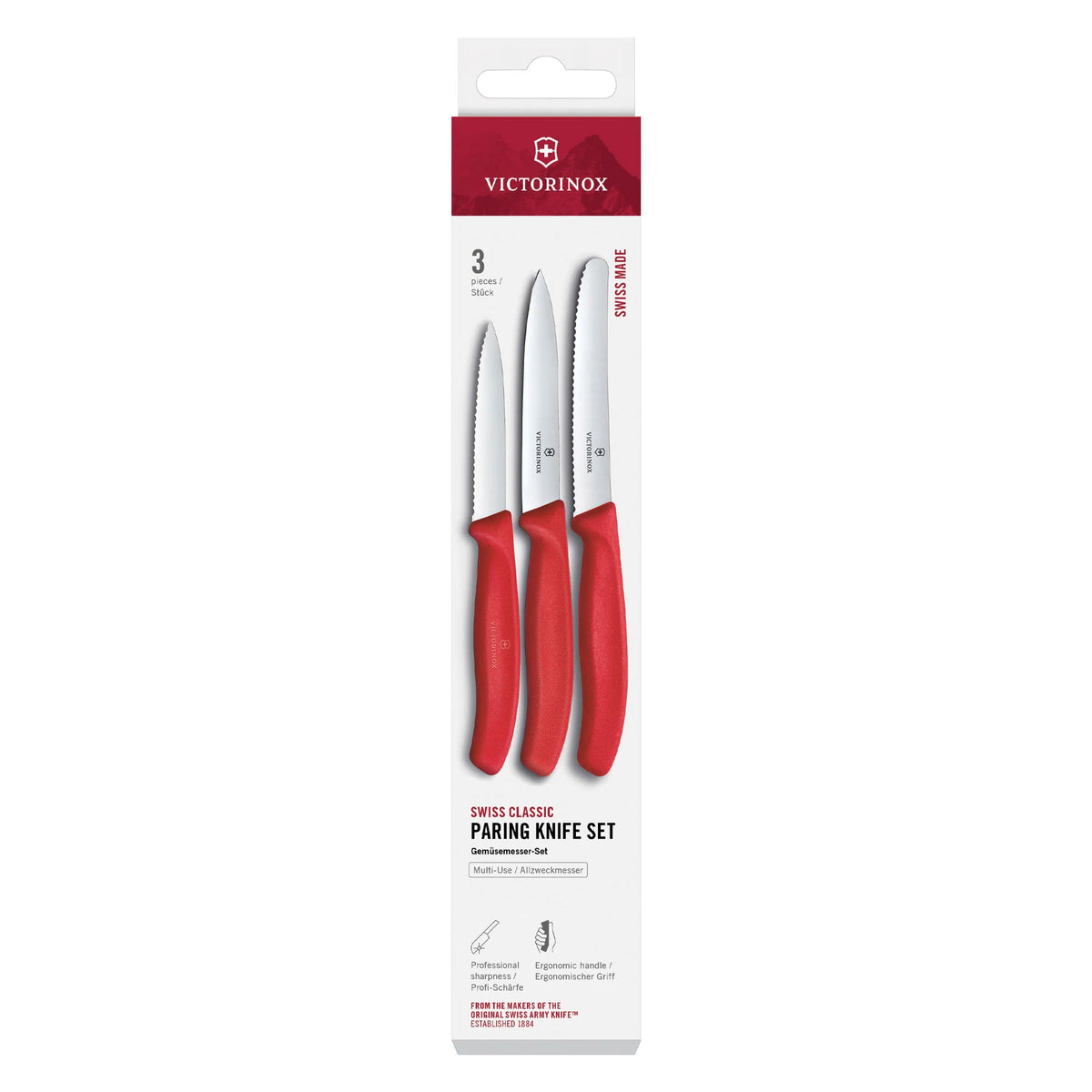 Victorinox 3 Piece Paring Knife Set - Red