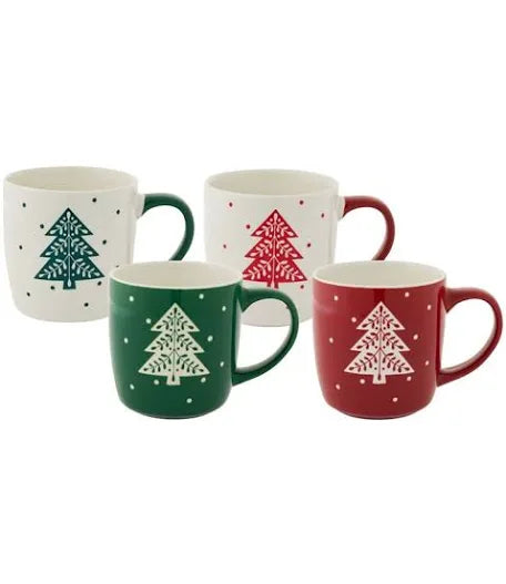 BUNDANOON Barrel Mug 400ml, Set of 4 - Xmas Tree