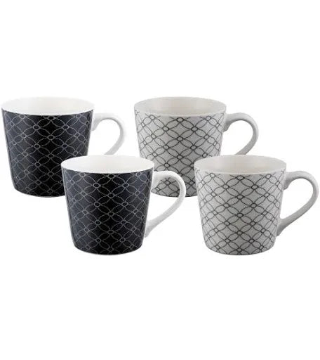BUNDANOON Mod Mug 400ml Set of 4 - Monochrome Geometrics