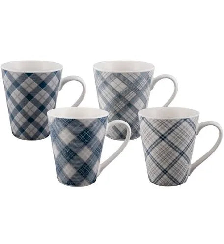BUNDANOON Conical Mug 400ml Set of 4 - Tartan Blues