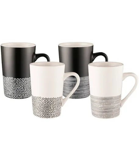 BUNDANOON Tube Mug 350ml Set of 4 - Monochrome Hem