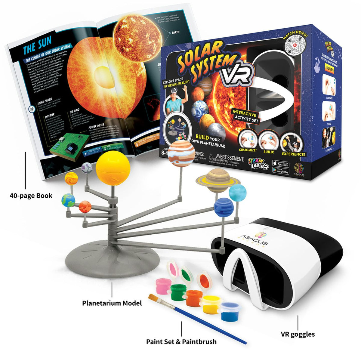 KJ9091 Solar system VR kit contents including model, paints, book and goggles