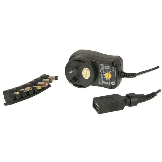 3-12V DC 7.2W Power Supply 7DC Plugs and USB Outlet
