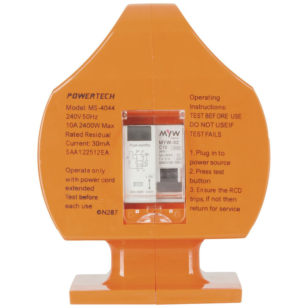 MS4044 RCD controls and rating label