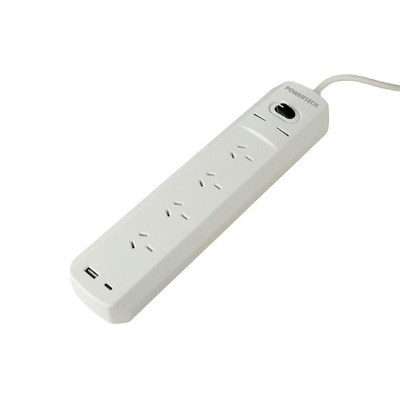 4 Way Surge Protected Individual switched power board with 1xUSB-A, 1xUSB-C