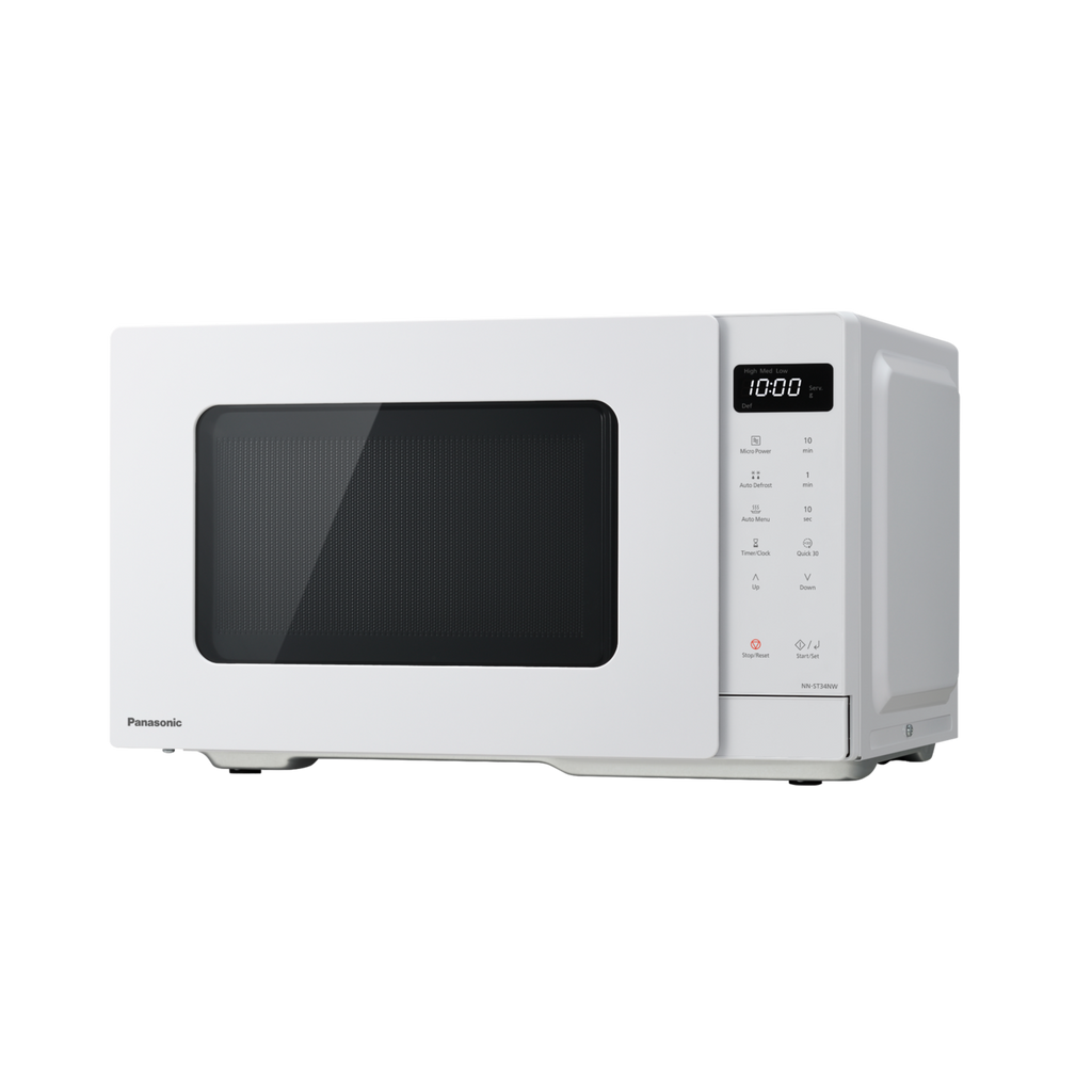 Panasonic NN-ST34NWQPQ white 25 litre microwave angled view