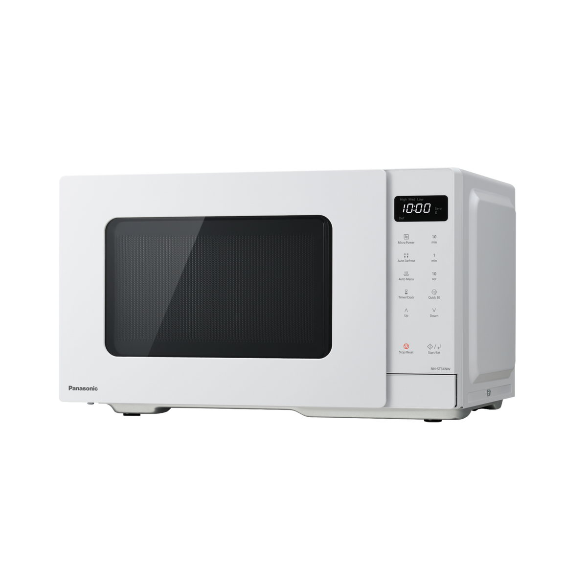 Panasonic NN-ST34NWQPQ white 25 litre microwave angled view