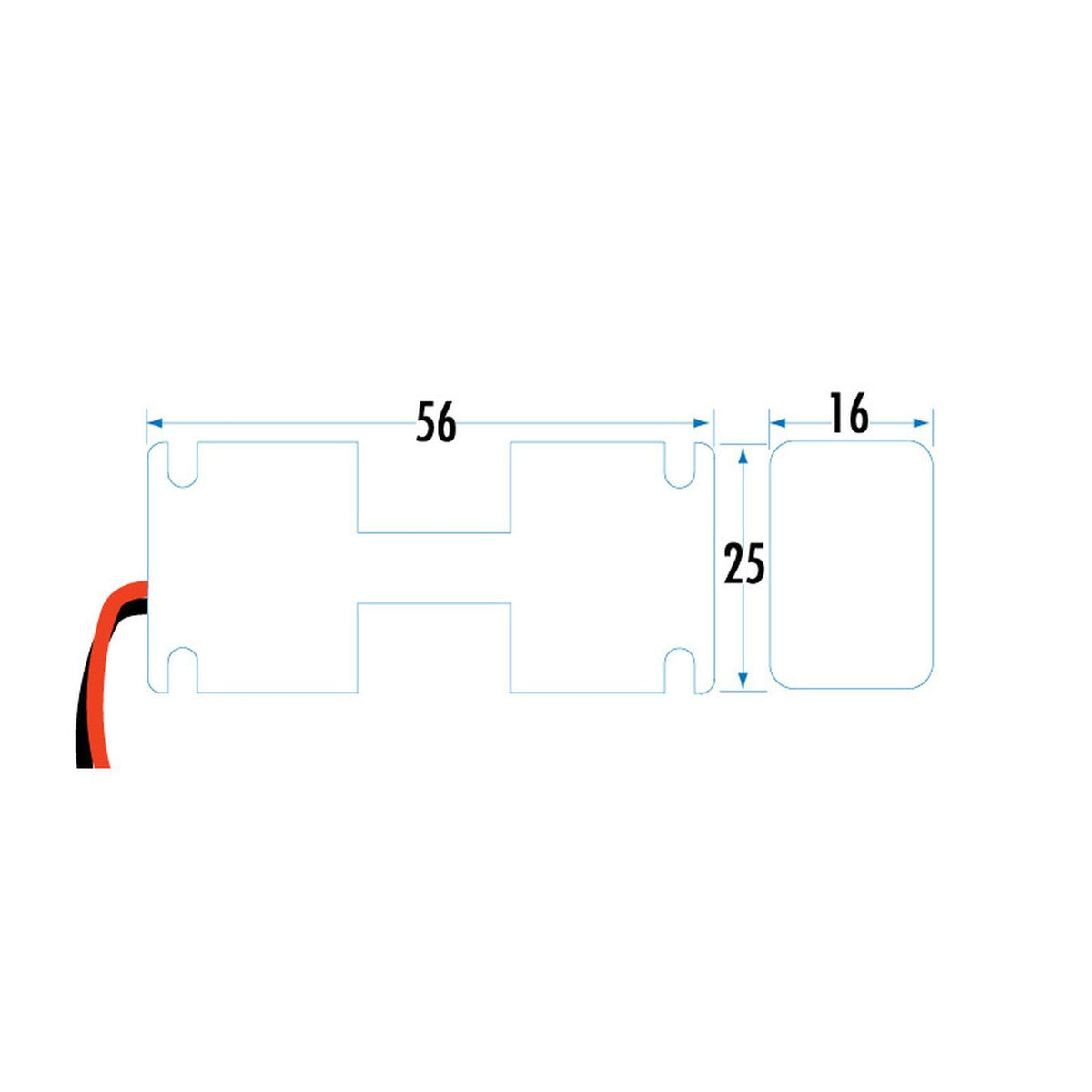PH9202 two AA side-by-side battery holder dimension drawing