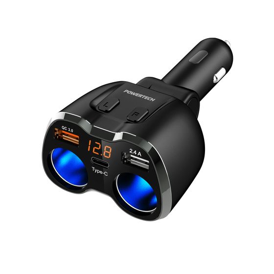 Dual Car Cigarette Lighter Adaptor with USB and Voltmeter