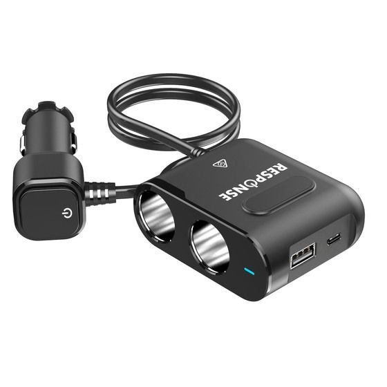2-Way Vehicle Accessory Power Splitter with PD30W USB-C and QC3.0 USB Charging Ports