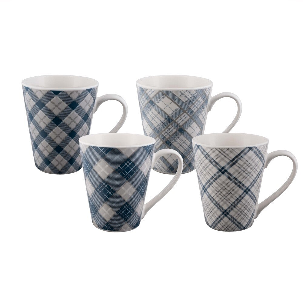 BUNDANOON Conical Mug 400ml Set of 4 - Tartan Blues