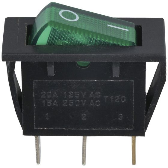 Rocker Switch Illuminated Green SPST 15A 240VAC