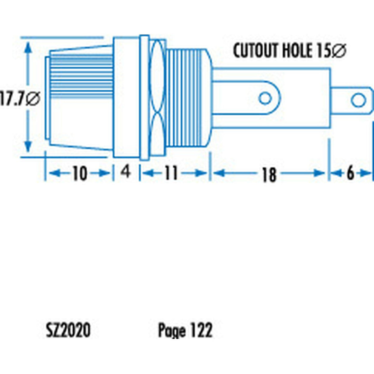 SZ2020 3AG panel mount fuse holder dimension drawing