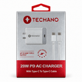 Techano 20W PD AC charger with USB-C to USB-C cable retail package
