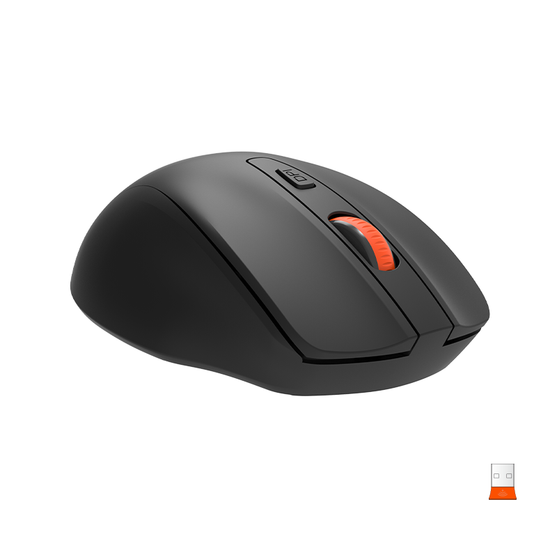 Meetion black wireless mouse controls close-up