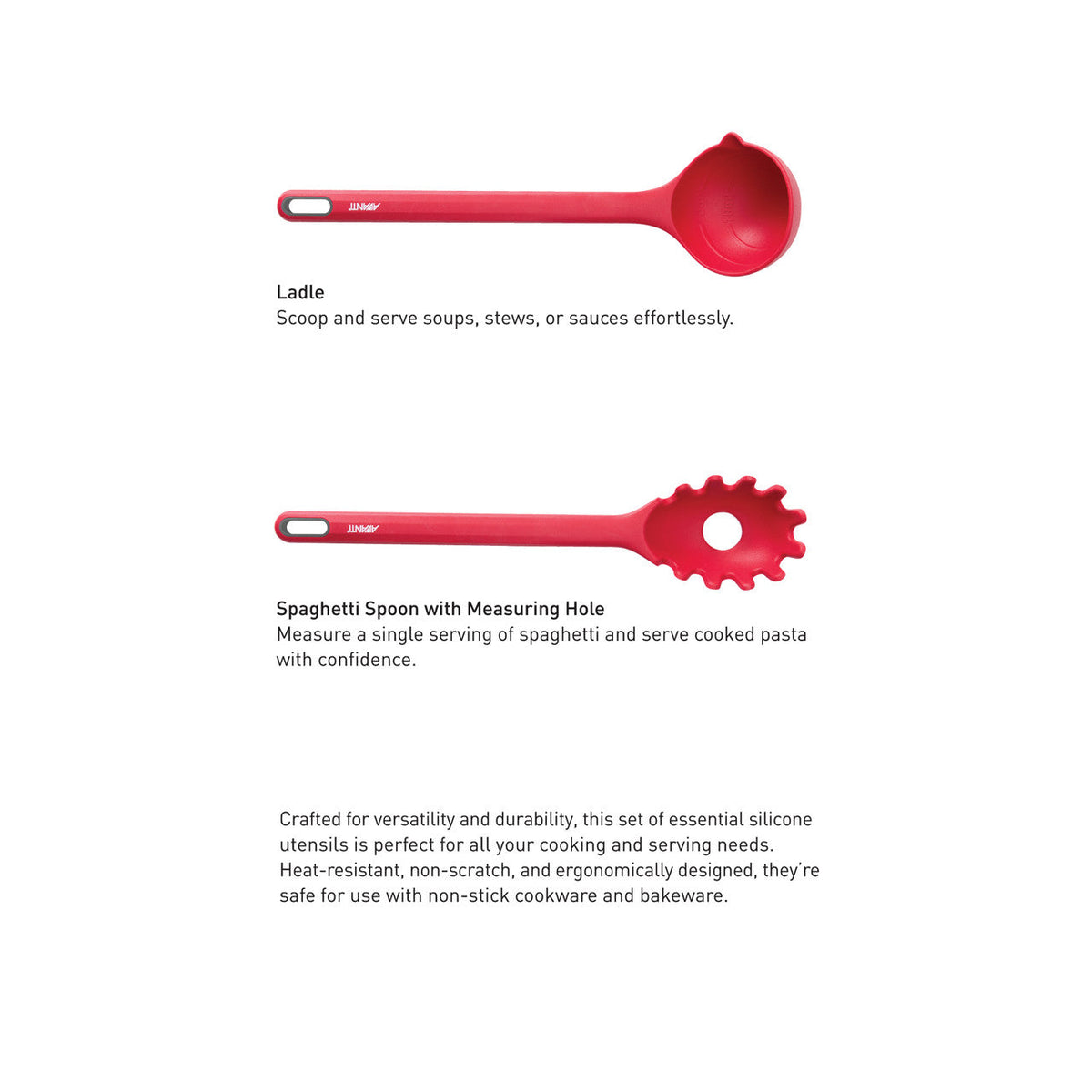 Avanti silicone utensil set: ladle and spaghetti spoon