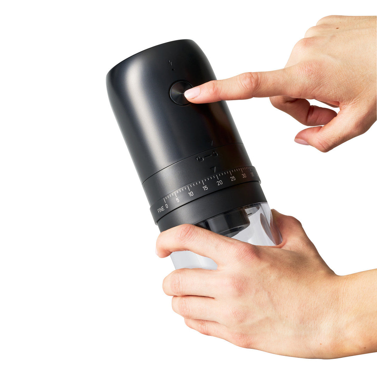 Avanti rechargeable coffee grinder showing one-touch operation