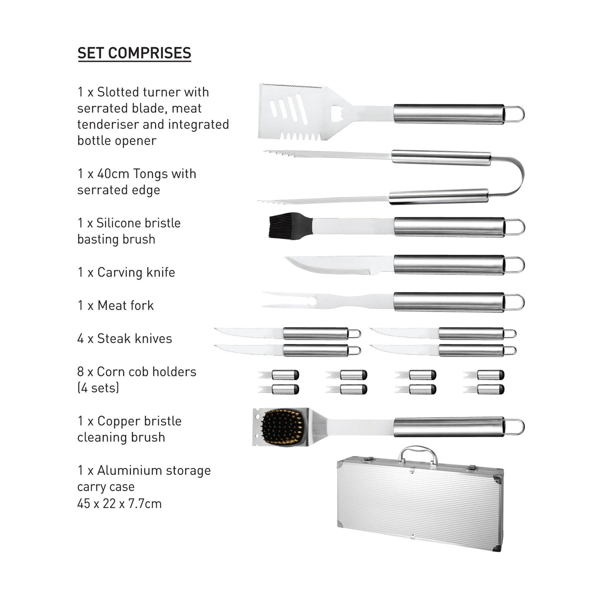 AVANTI BBQ Tool Set 18 Piece Contents