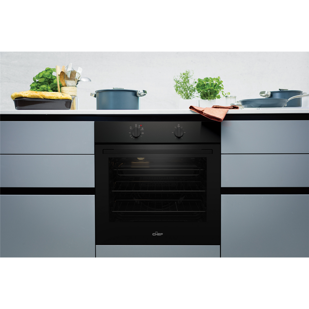 Chef CVE612DB black built-in oven installed in a kitchen