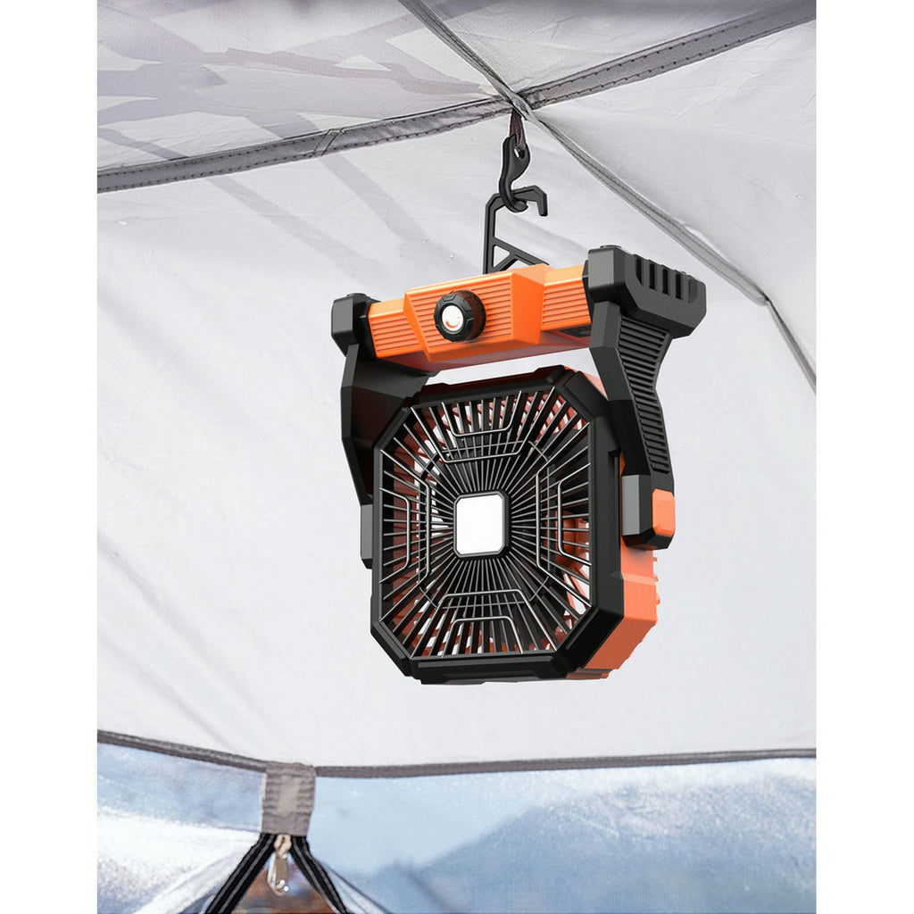 GH1295 rechargeable fan hanging in a tent
