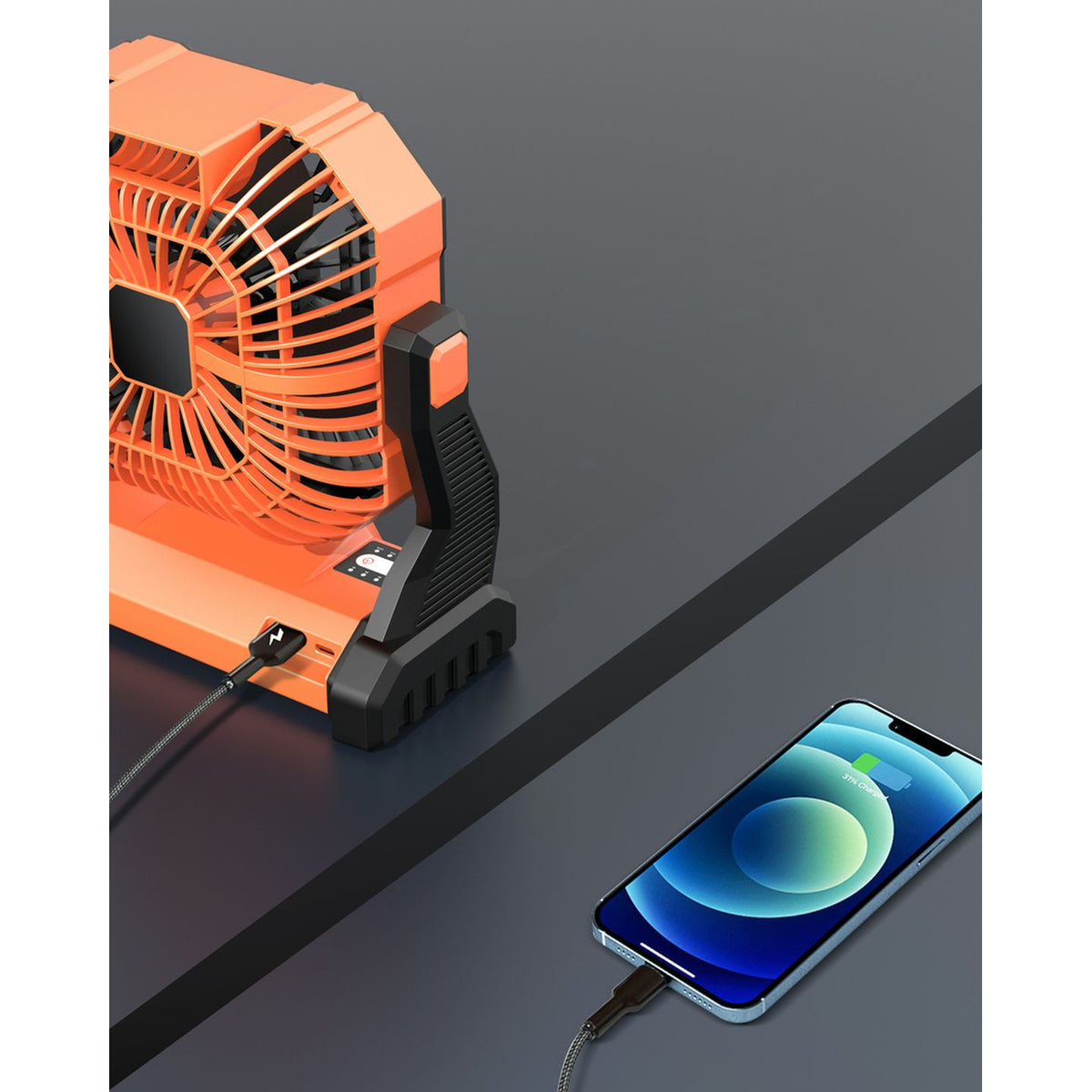 GH1295 fan powerbank charging a phone