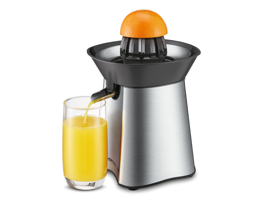 Kambrook KCP150BSS citrus press juicing an orange into a glass