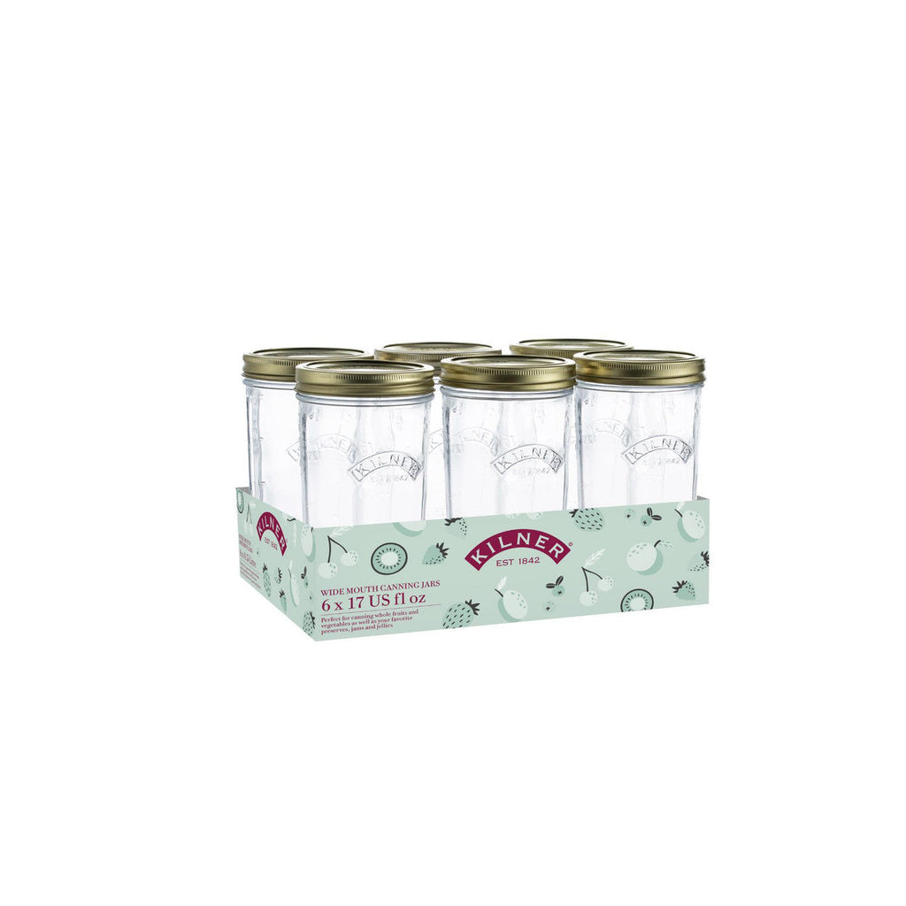 Kilner Wide Mouth Preserve Jars – 500ml, Set of 6