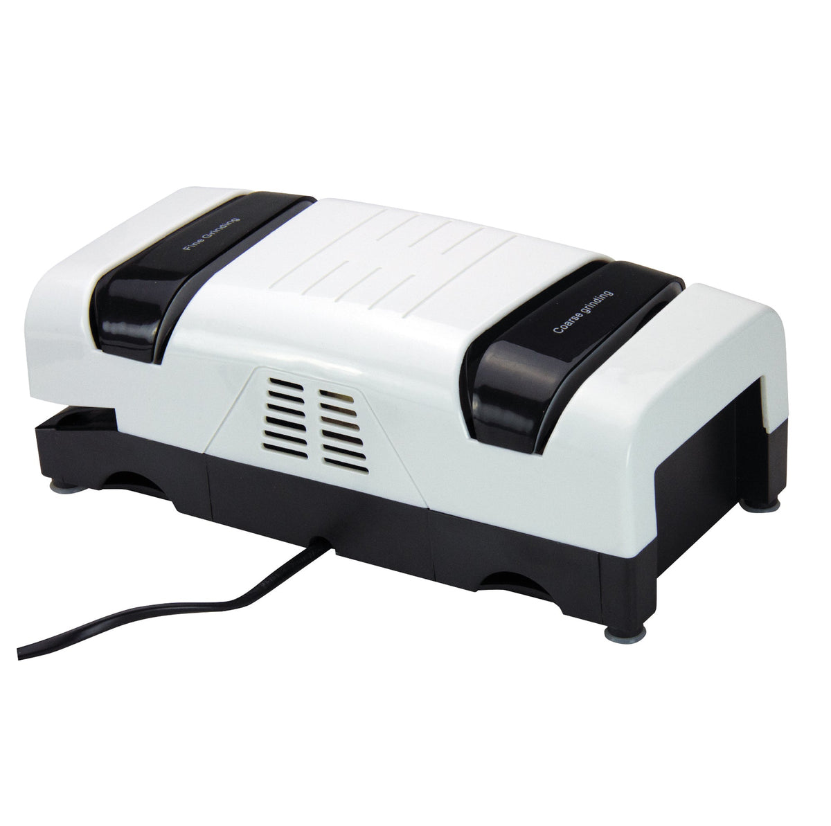 Edge Master two-stage electric knife sharpener showing coarse and fine grinding slots